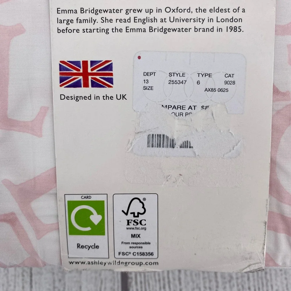 Emma Bridgewater Sheet Set QUEEN Love Pink 100% Cotton Percale Script Pastel
